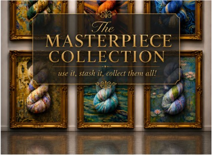 The Masterpiece Collection hand-dyed yarn displayed in framed fine-art style